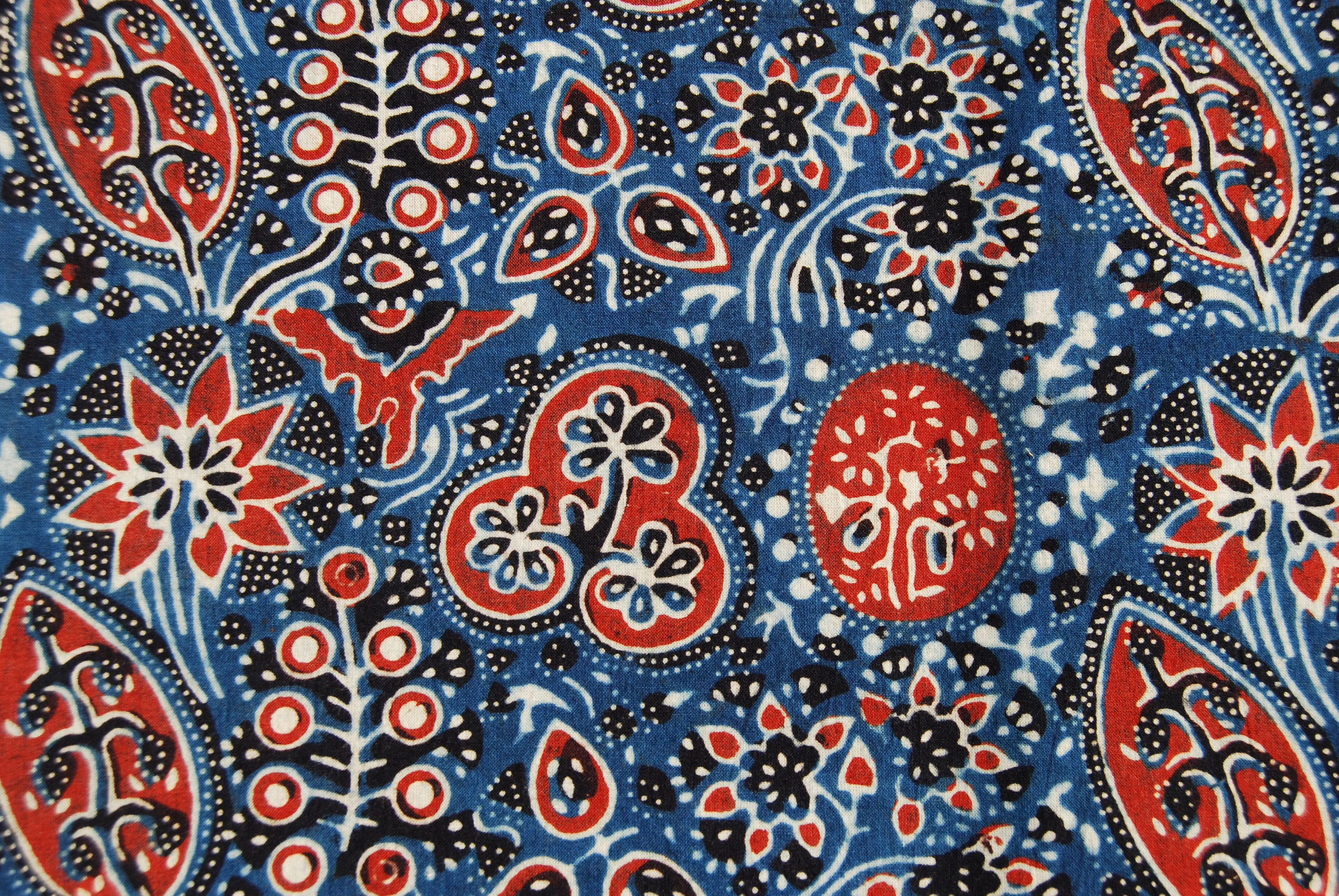 Ajrakh block-printed fabric with geometric patterns - traditional Kutch craft