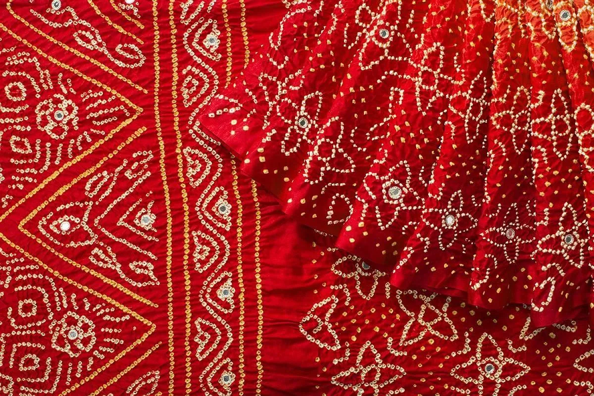 Bandhani tie-dye fabric with intricate dot patterns - traditional Kutch craft