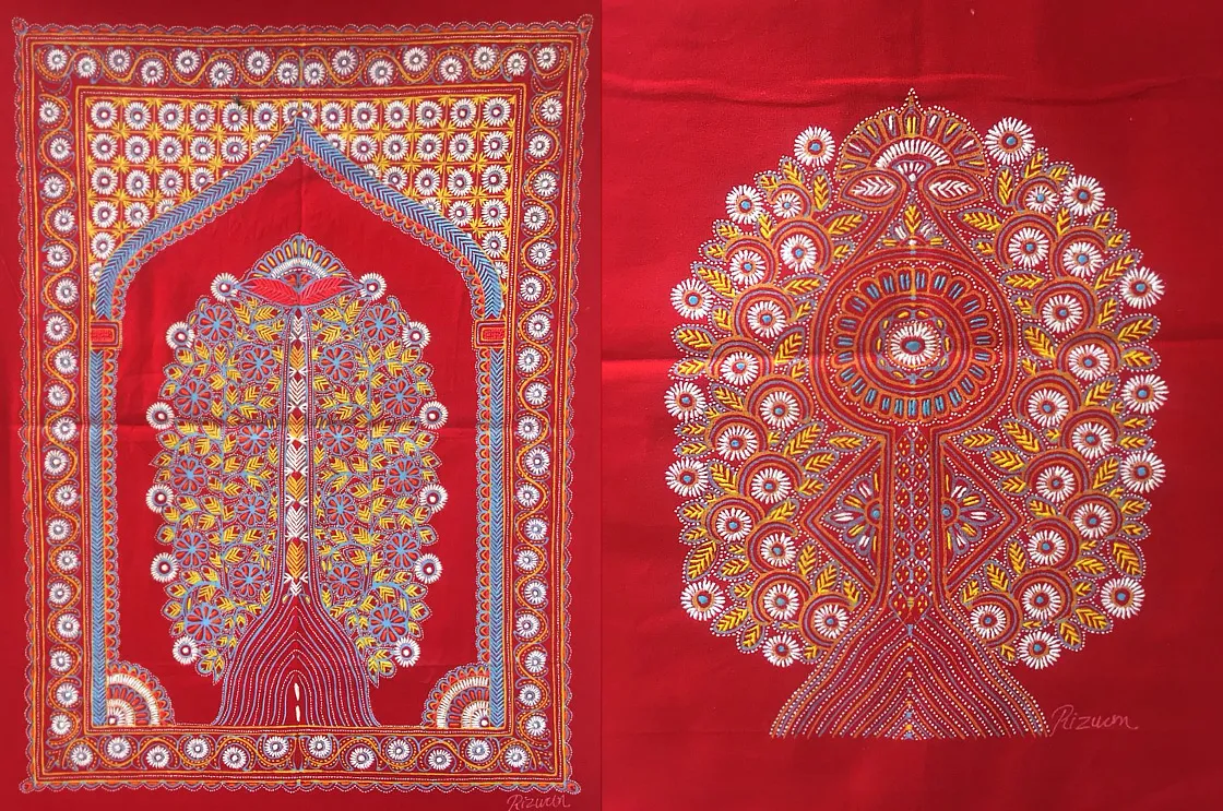Rogan Art painted fabric with castor oil colors - traditional Kutch craft